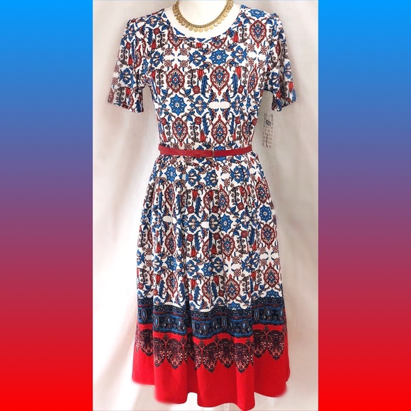 LuLaRoe red white and blue dipped Amelia unicorn - Picture 2 of 5